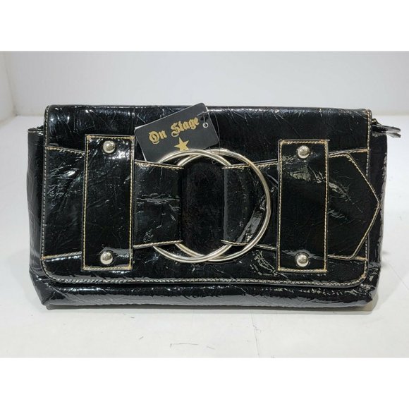 On Stage Black Oversized Foldover Clutch Handbag NWT - Picture 1 of 5